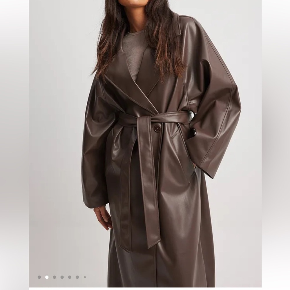 NA-KD Oversized PU Trench Coat SIZE 34